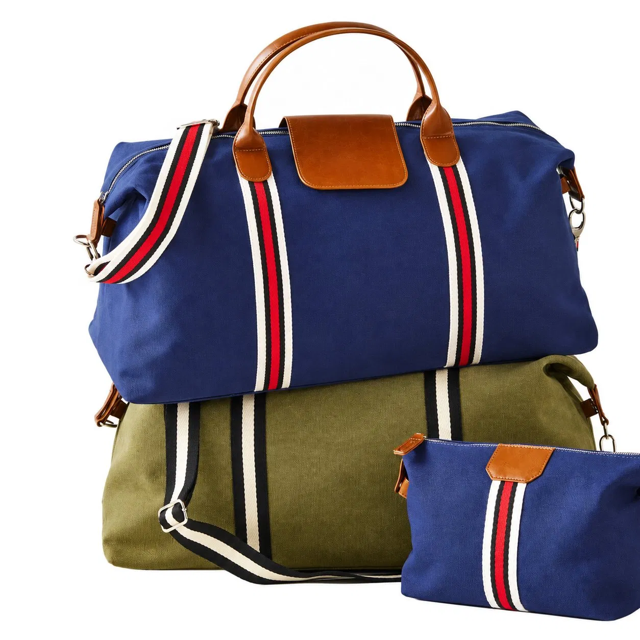Custom Canvas Stripe Weekender Duffle Bag with Adjustable Shoulder Strap