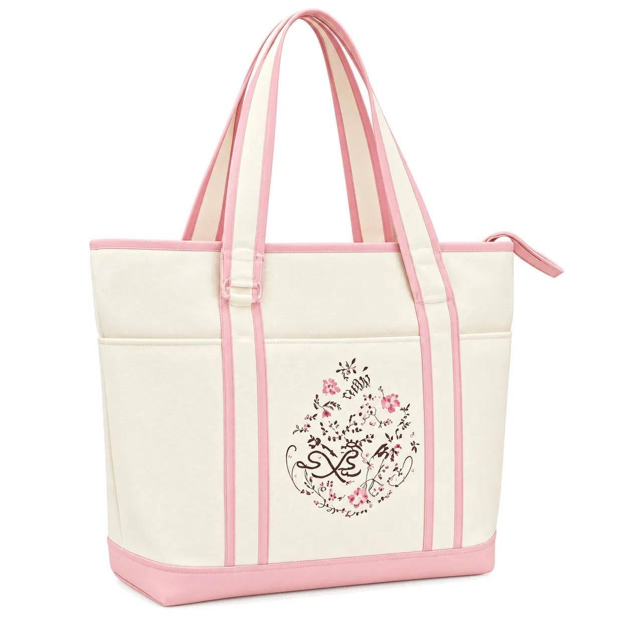 Custom Logo Canvas Women Shopping Tote Bag with Zipper for Travel and Beach