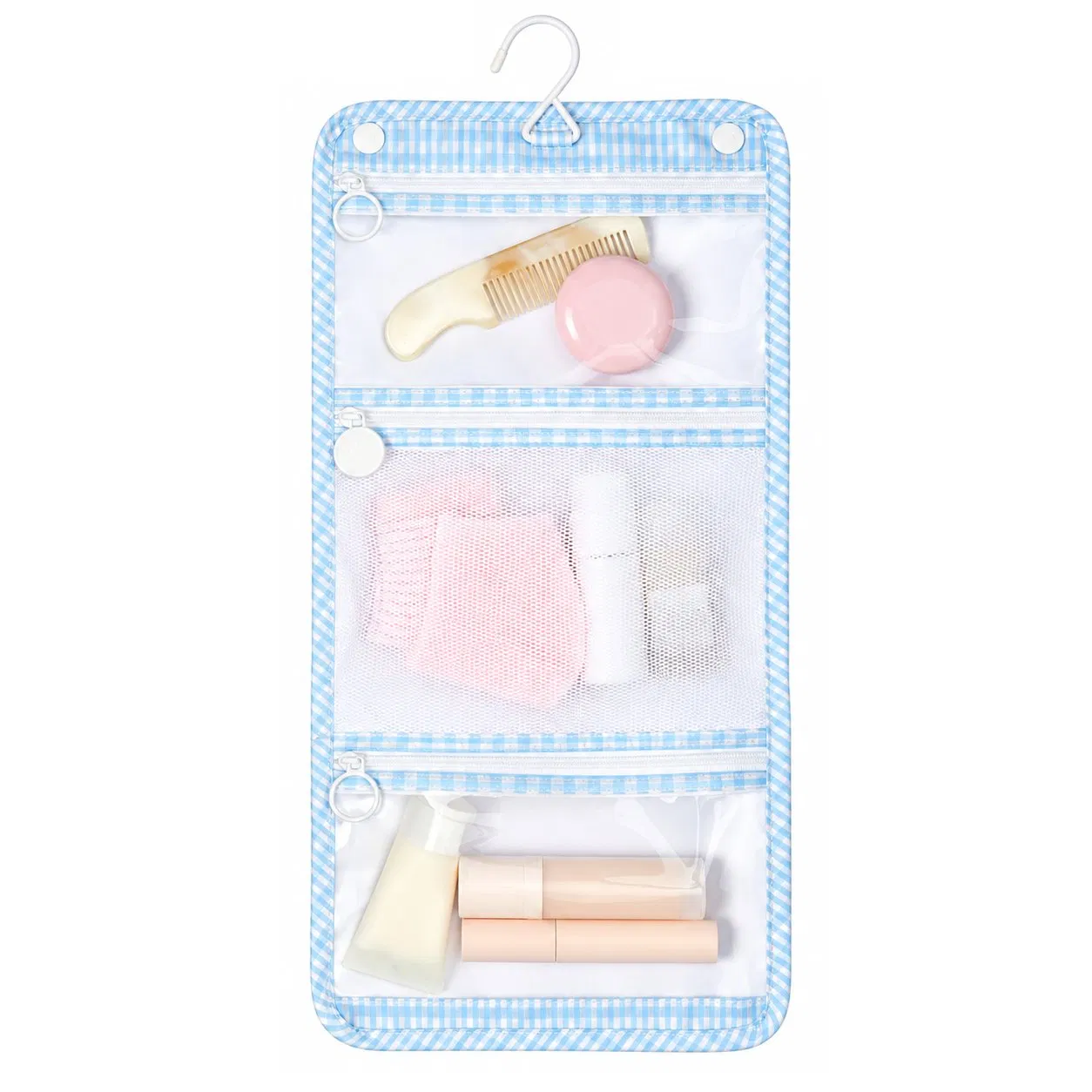Custom Hanging Toiletry Pouch with Clear Mesh Pockets and Hook for Travel