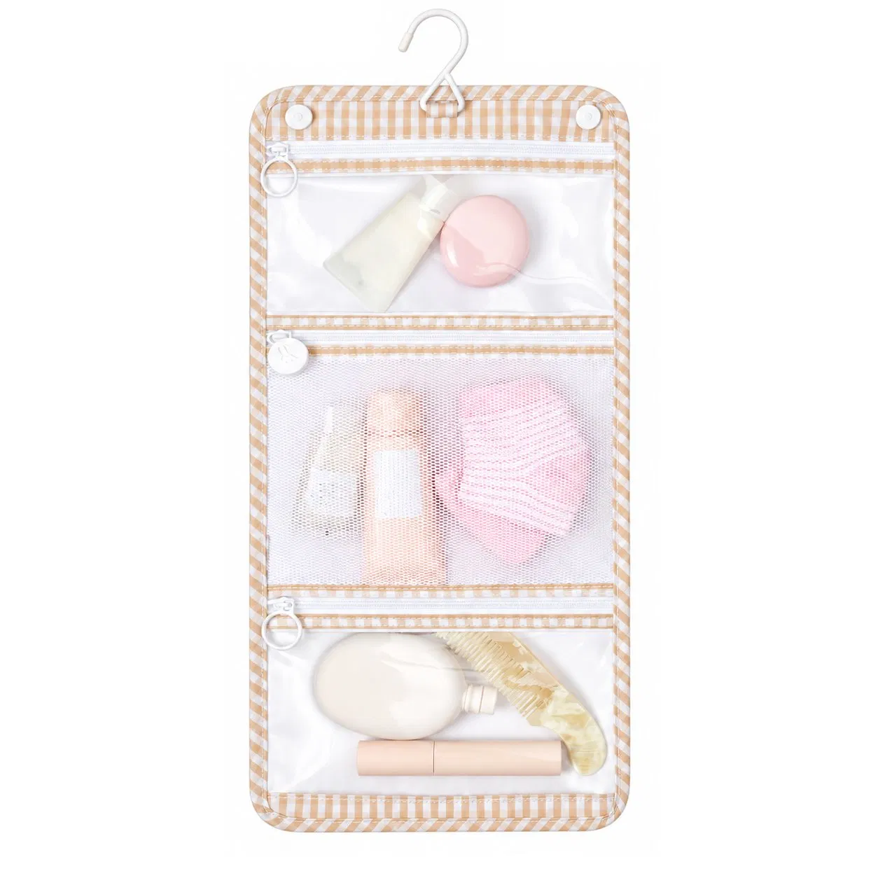 Custom Hanging Toiletry Pouch with Clear Mesh Pockets and Hook for Travel