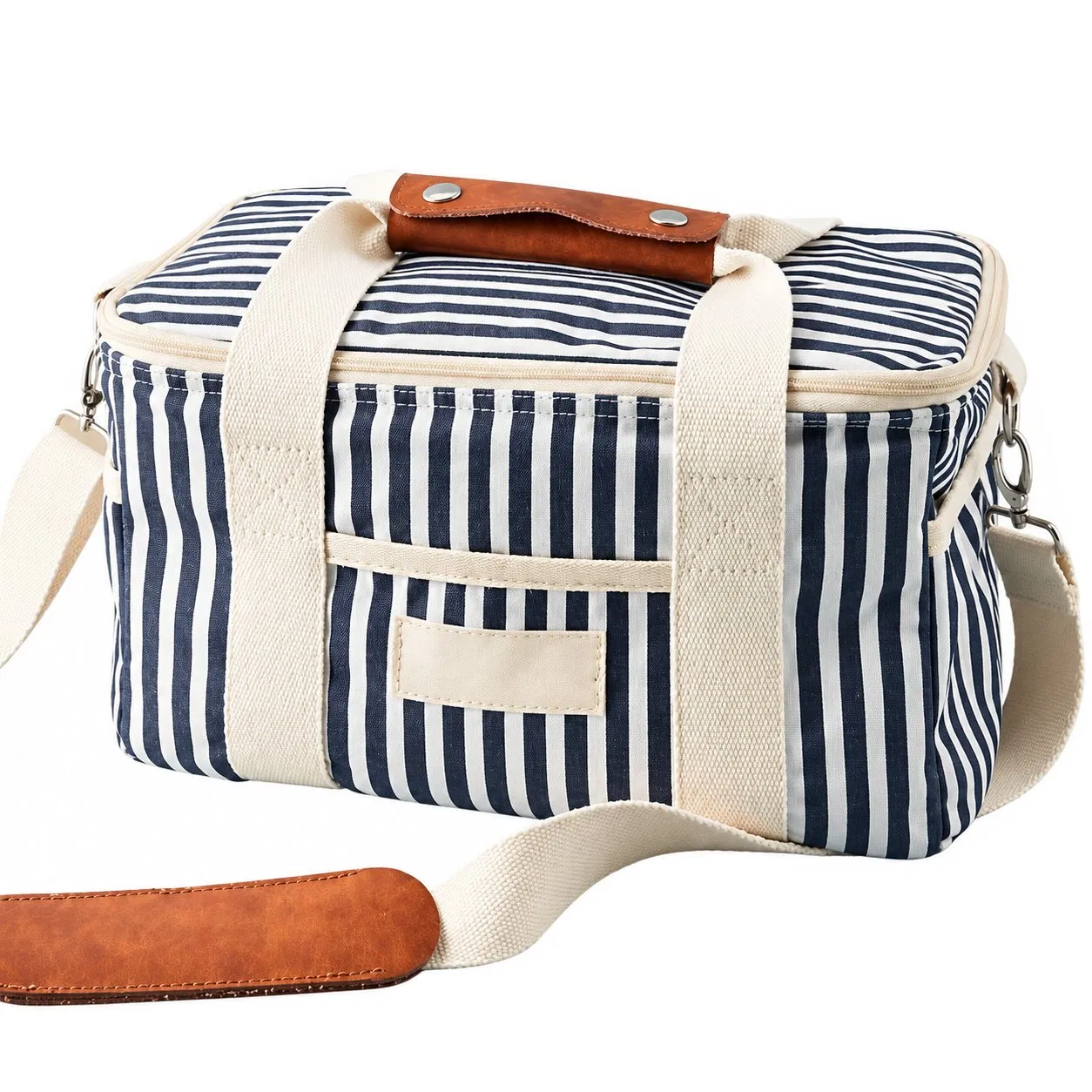 Custom Canvas Insulated Cooler Bag with Crossbody Strap for Picnic and Camping
