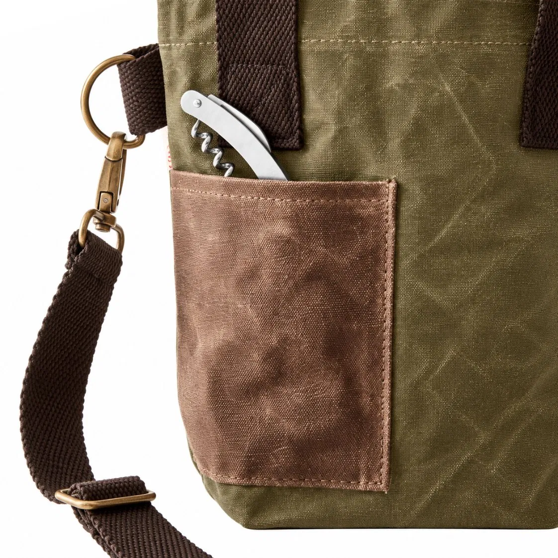 Custom Waxed Canvas Two Bottle Wine Carrier Tote with Adjustable Removable Strap