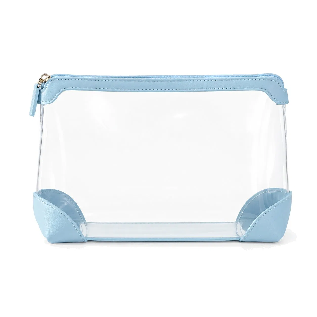Custom Transparent TPU Zipper Cosmetic Pouch with Vegan Leather Trim for Travel