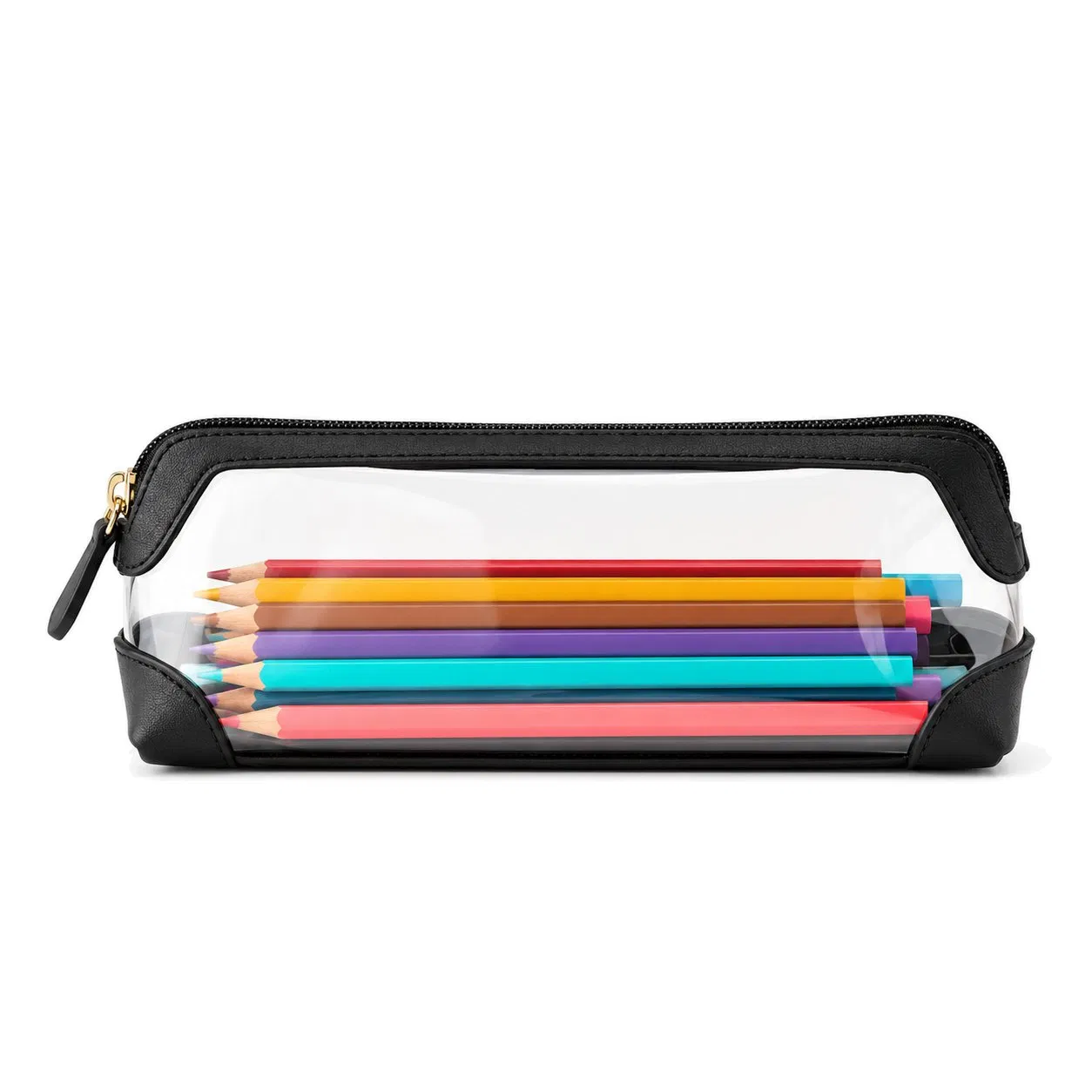 Custom Transparent TPU Zipper Cosmetic Pouch with Vegan Leather Trim for Travel