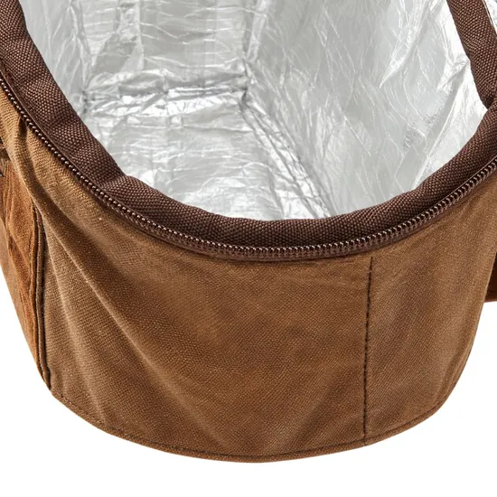 Custom Waxed Canvas Insulated Cooler Bag with Storage Pockets for Picnic and Camping