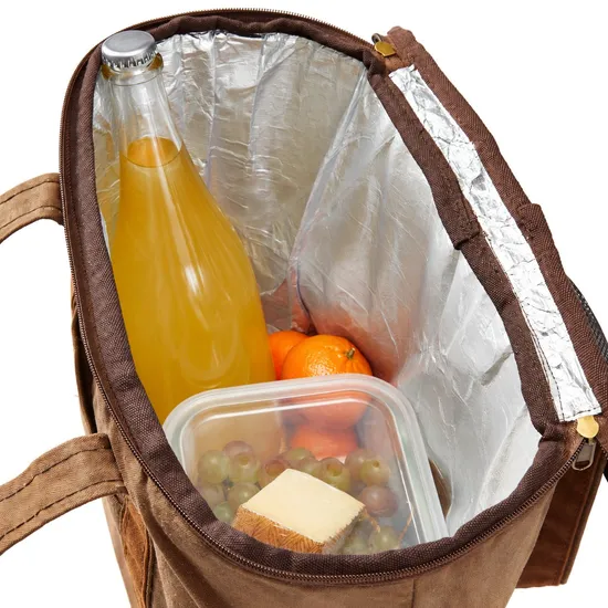Custom Waxed Canvas Insulated Cooler Bag with Storage Pockets for Picnic and Camping