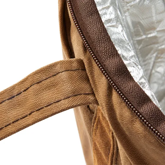 Custom Waxed Canvas Insulated Cooler Bag with Storage Pockets for Picnic and Camping