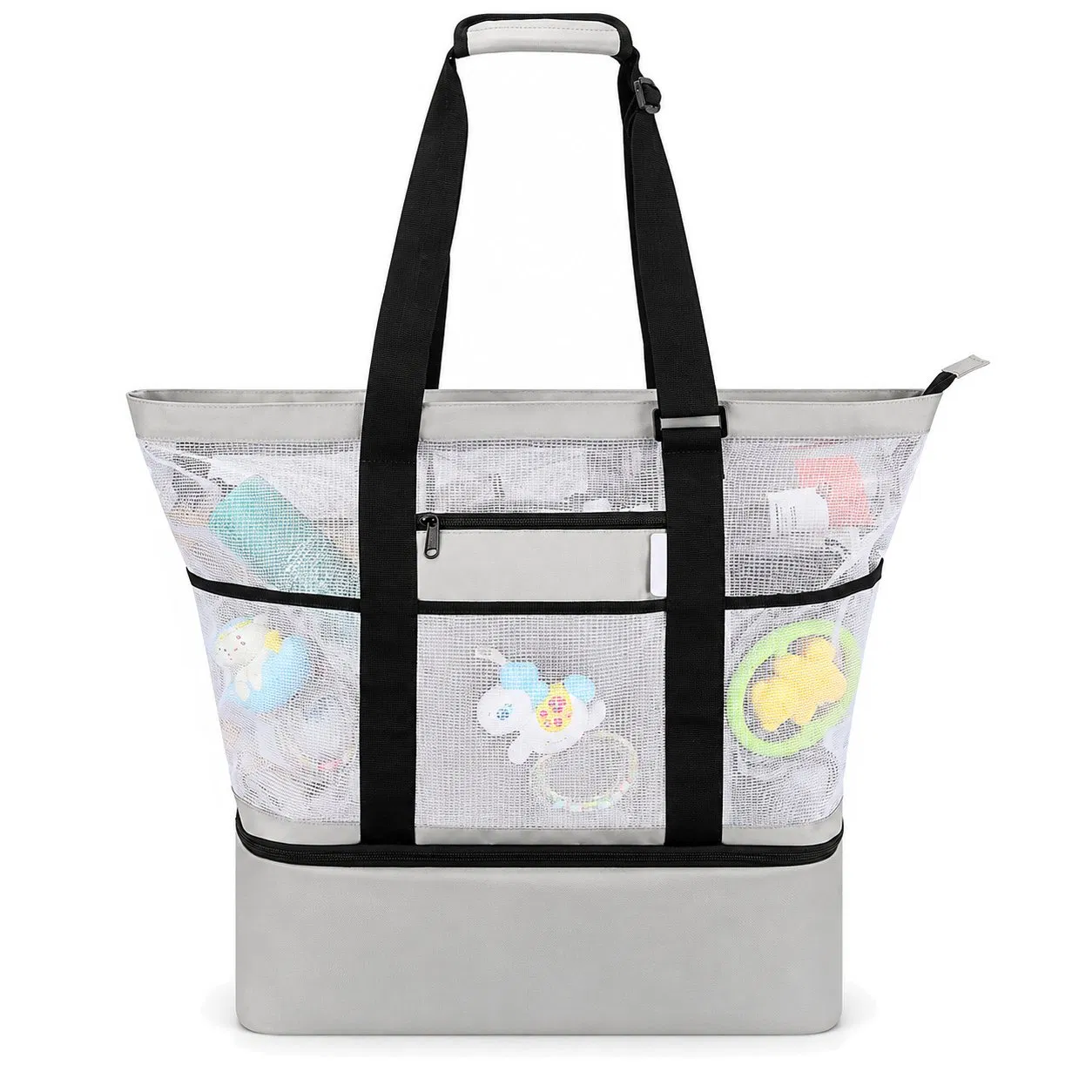Custom Logo Large Mesh Beach Tote Bag with Cooler Compartment for Summer Travel