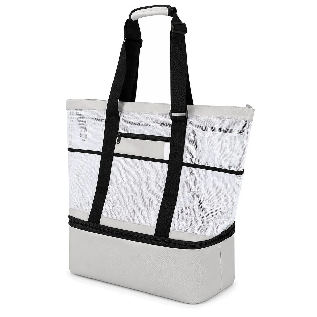 Custom Logo Large Mesh Beach Tote Bag with Cooler Compartment for Summer Travel