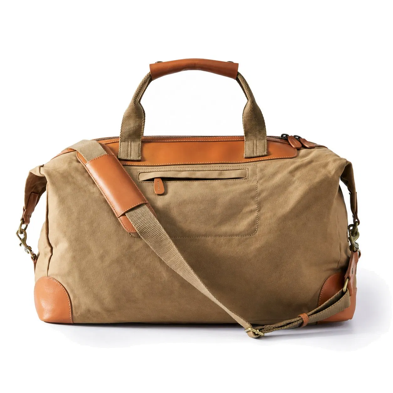 Custom Logo Vintage Waxed Canvas Leather Trim Weekender Duffel Bag with Removable Shoulder Strap