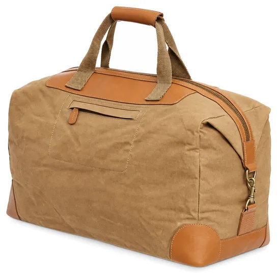 Custom Logo Vintage Waxed Canvas Leather Trim Weekender Duffel Bag with Removable Shoulder Strap