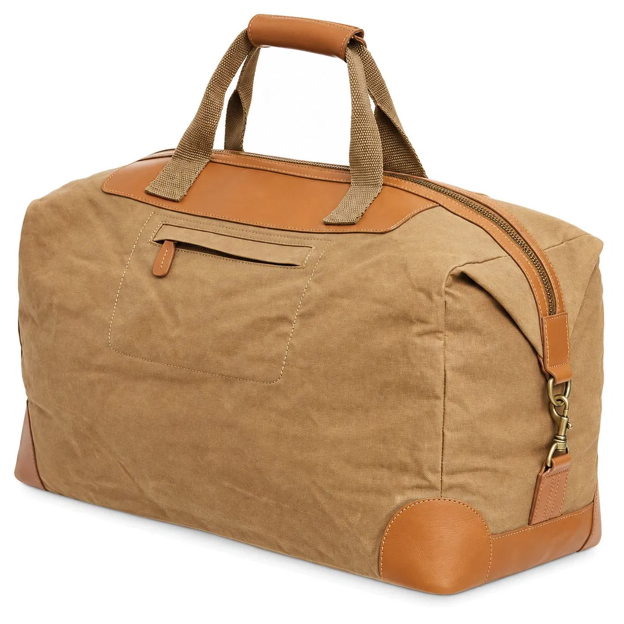 Custom Logo Vintage Waxed Canvas Leather Trim Weekender Duffel Bag with Removable Shoulder Strap
