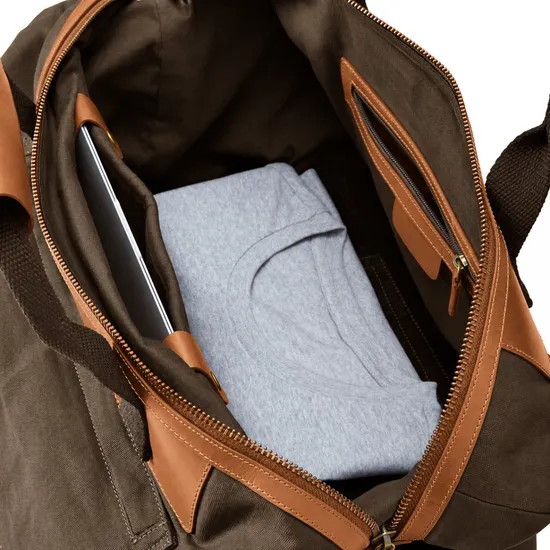 Custom Logo Vintage Waxed Canvas Leather Trim Weekender Duffel Bag with Removable Shoulder Strap