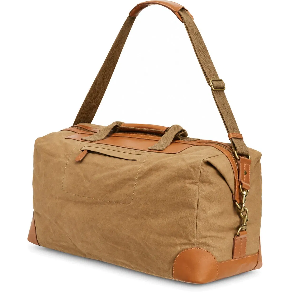 Custom Logo Vintage Waxed Canvas Leather Trim Weekender Duffel Bag with Removable Shoulder Strap