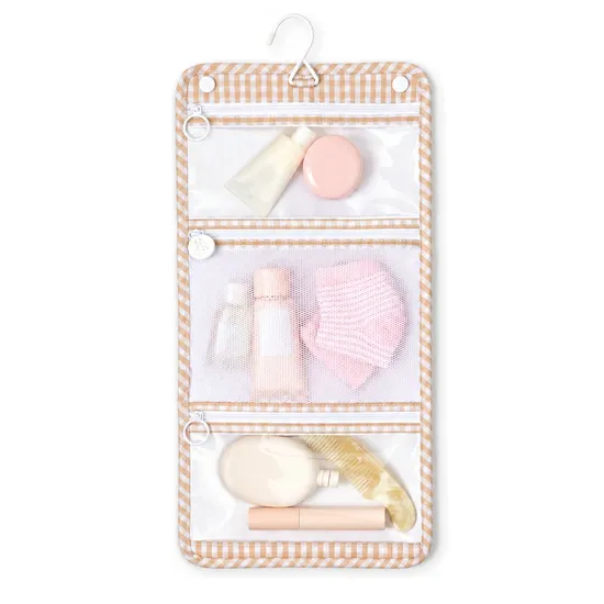 Custom Hanging Travel Toiletry Organizer Pouch with Clear Pockets Mesh Pocket and Hook