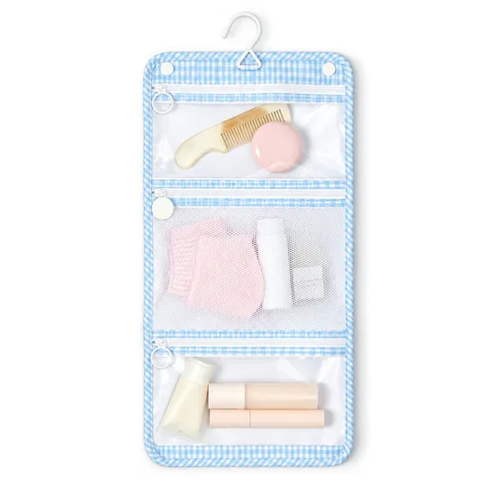 Custom Hanging Travel Toiletry Organizer Pouch with Clear Pockets Mesh Pocket and Hook