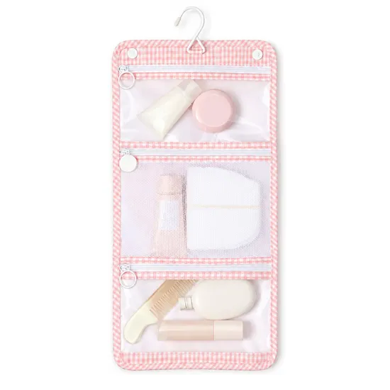 Custom Hanging Travel Toiletry Organizer Pouch with Clear Pockets Mesh Pocket and Hook