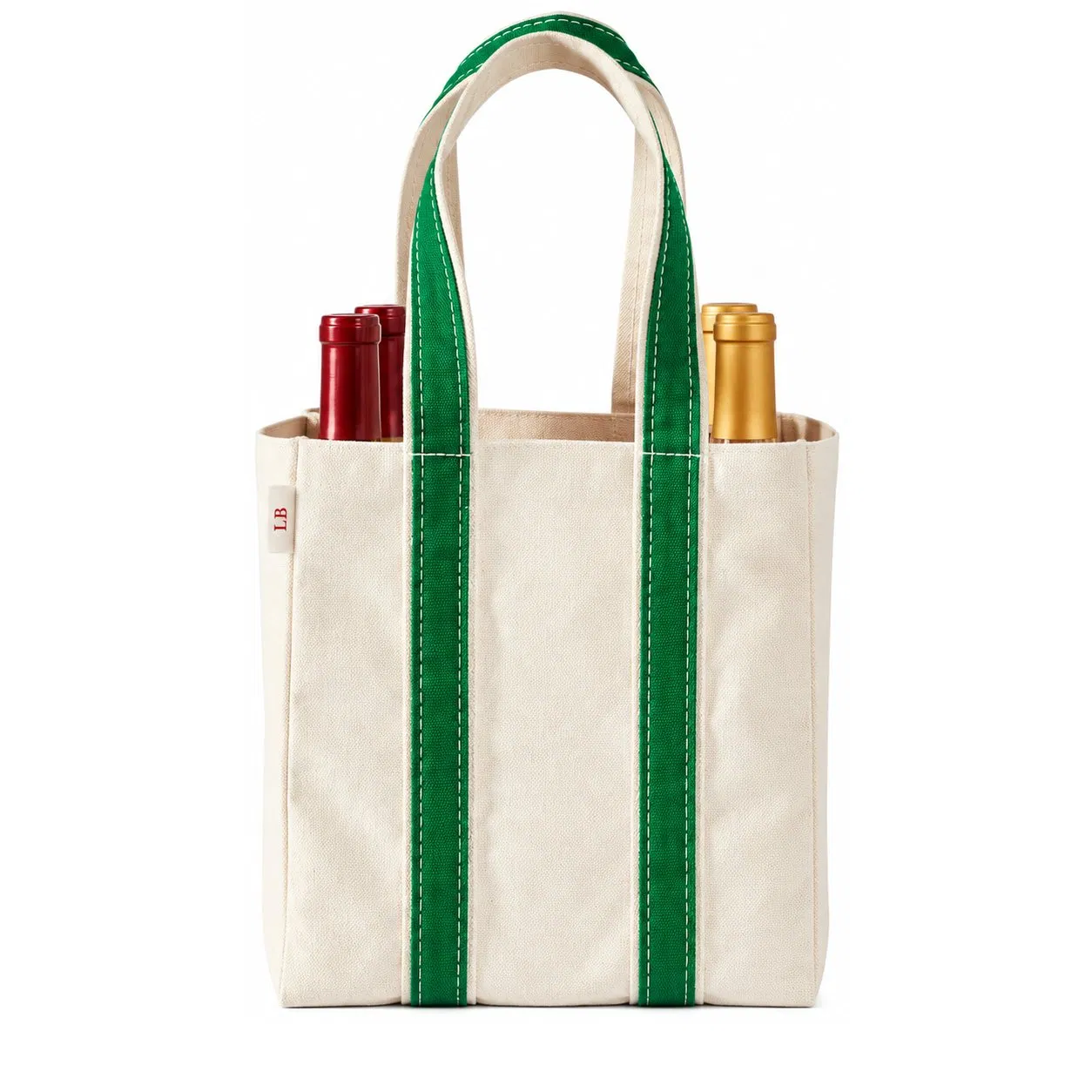 Custom Embroidered Logo Cotton Canvas Two Bottle Wine Carrier Tote for Picnic Beach Travel