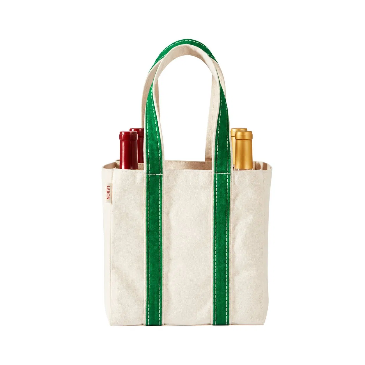 Custom Embroidered Logo Waxed Canvas Two Bottle Wine Tote with Removable Adjustable Strap and Twill Handles