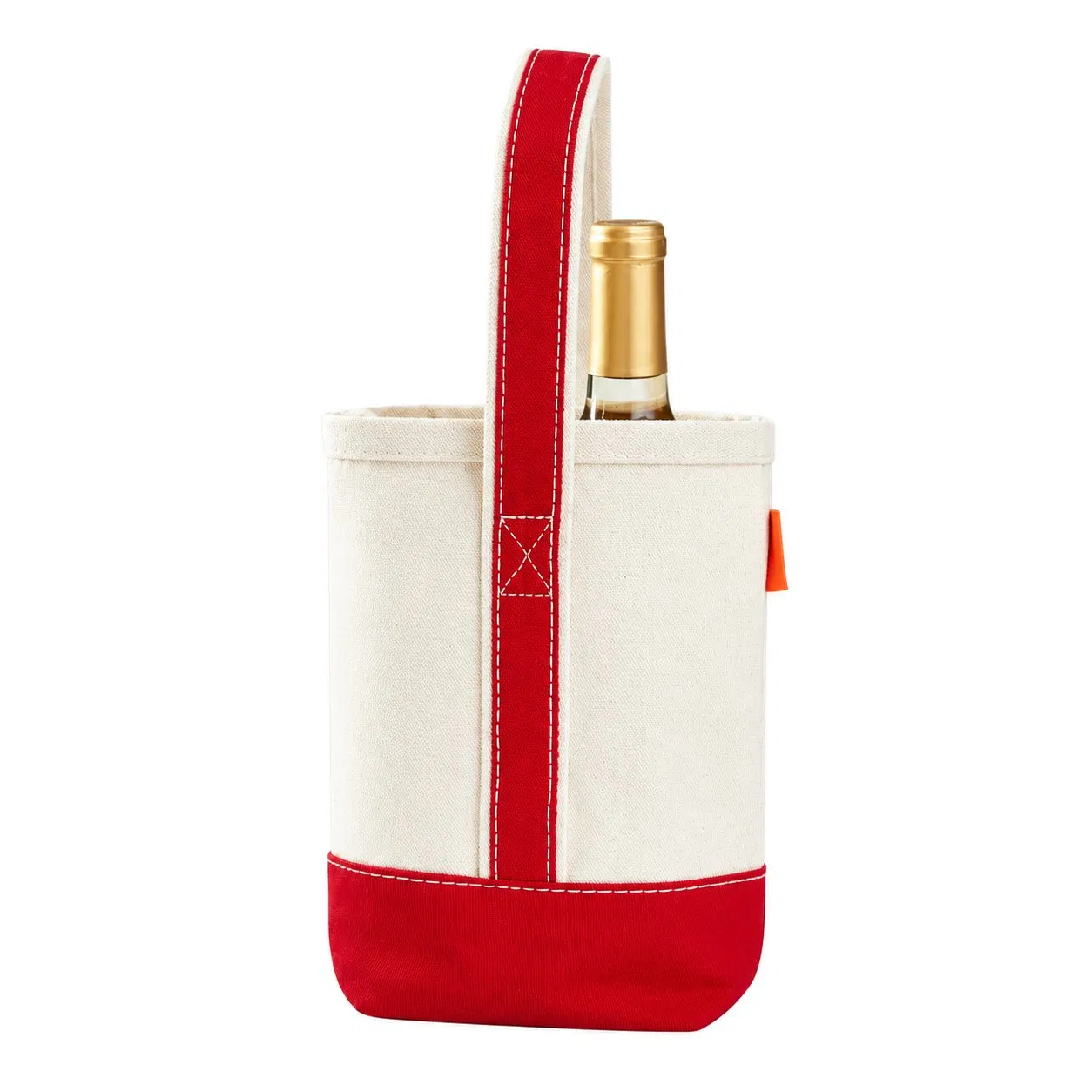 Custom Embroidered Logo Waxed Canvas Two Bottle Wine Tote with Removable Adjustable Strap and Twill Handles