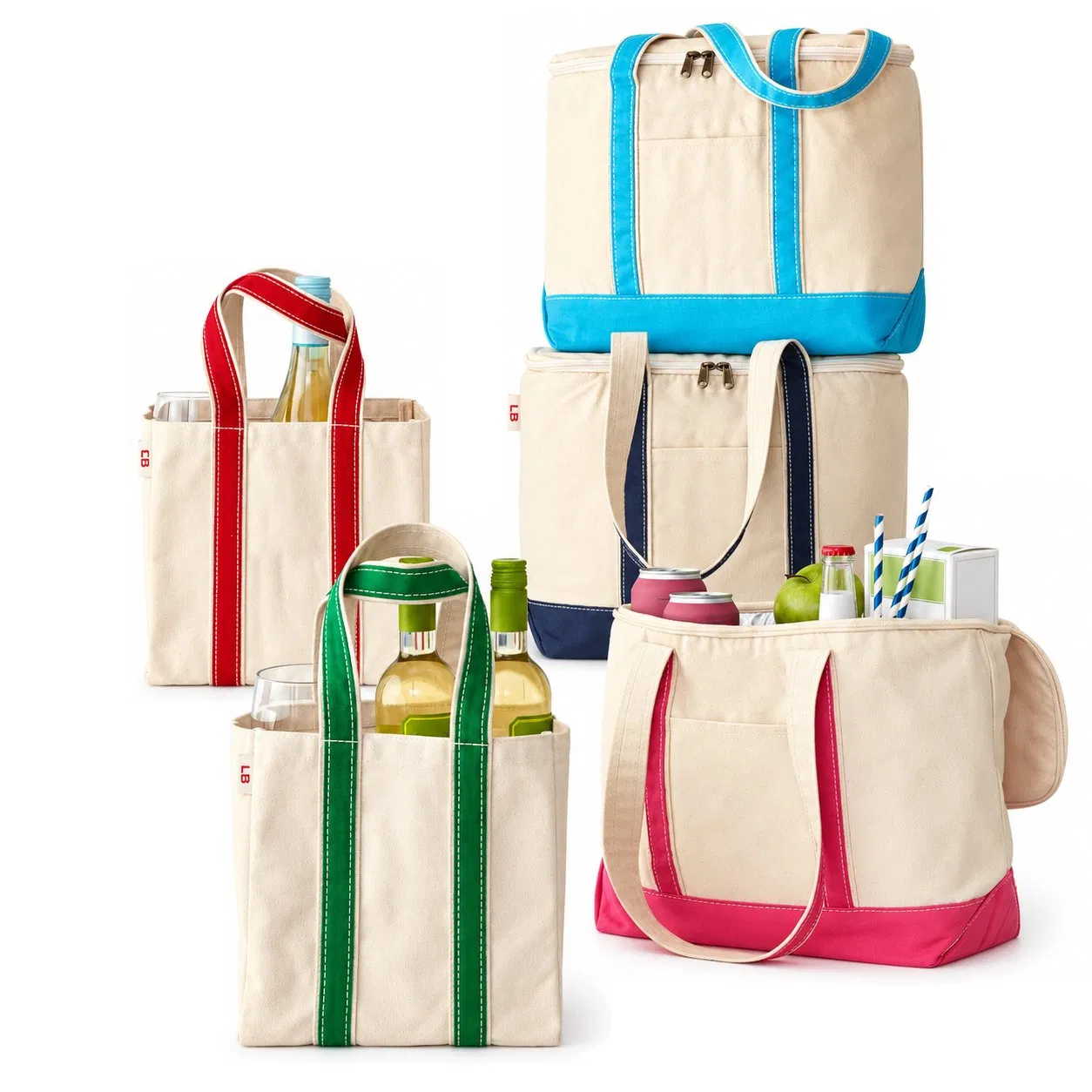 Custom Embroidered Logo Cotton Canvas Two Bottle Wine Carrier Tote for Picnic Beach Travel