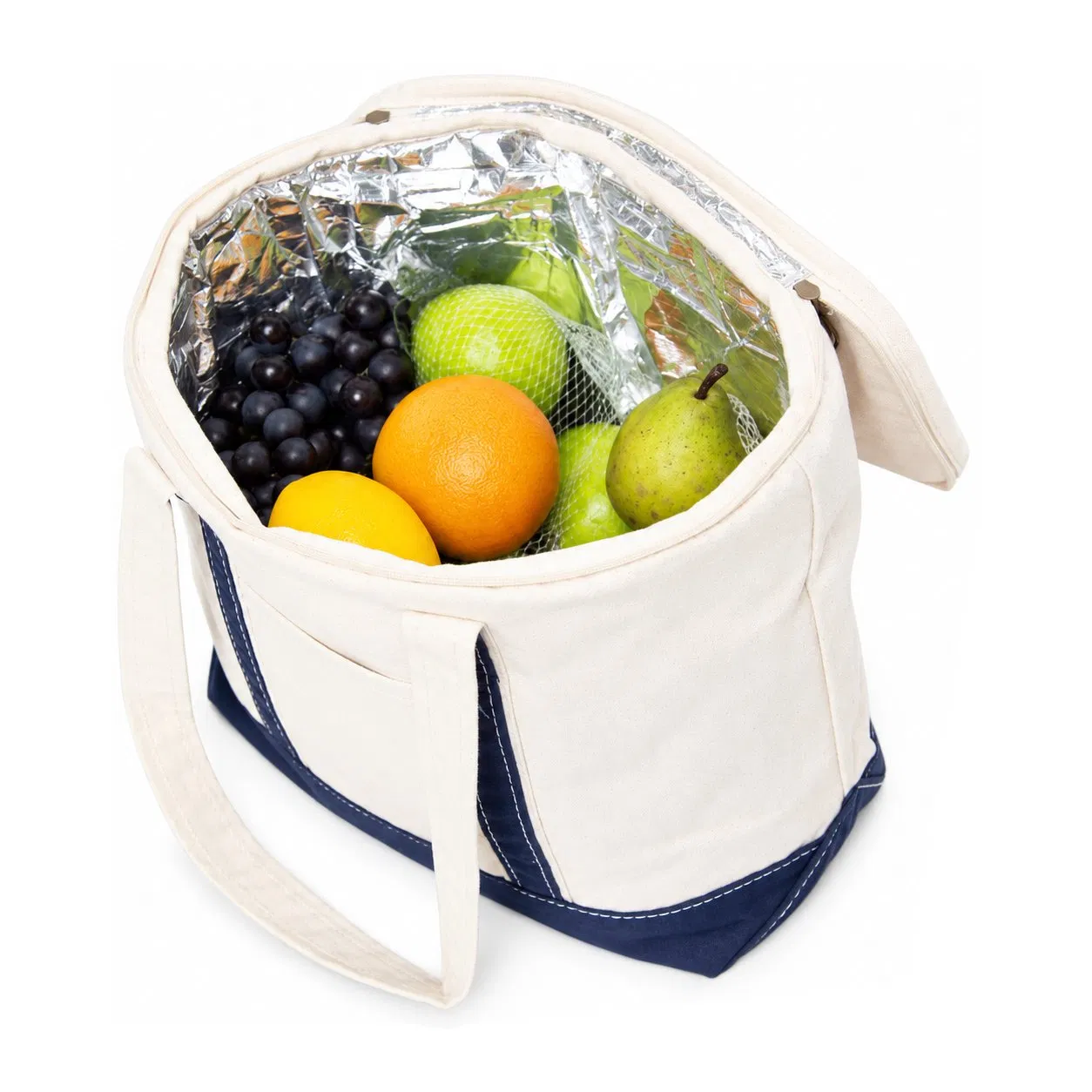 Custom Embroidered Logo Cotton Canvas Insulated Lunch Cooler Tote Bag for Outdoor Picnics and Travel