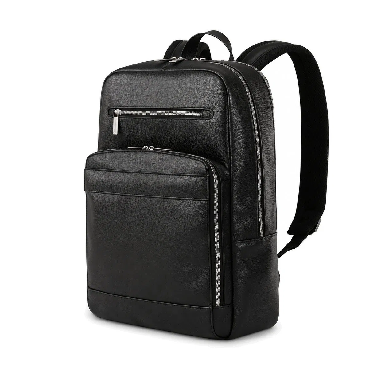 Custom Logo Top Grain Pebbled Leather Laptop Business Backpack with Padded Tablet Sleeve and Organizer Pockets