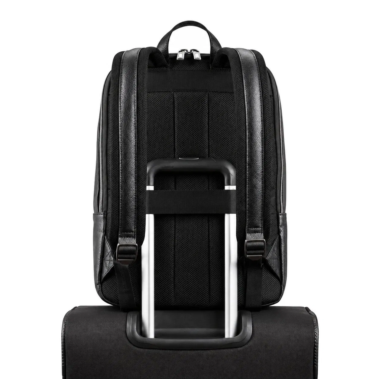 Custom Logo Top Grain Pebbled Leather Laptop Business Backpack with Padded Tablet Sleeve and Organizer Pockets