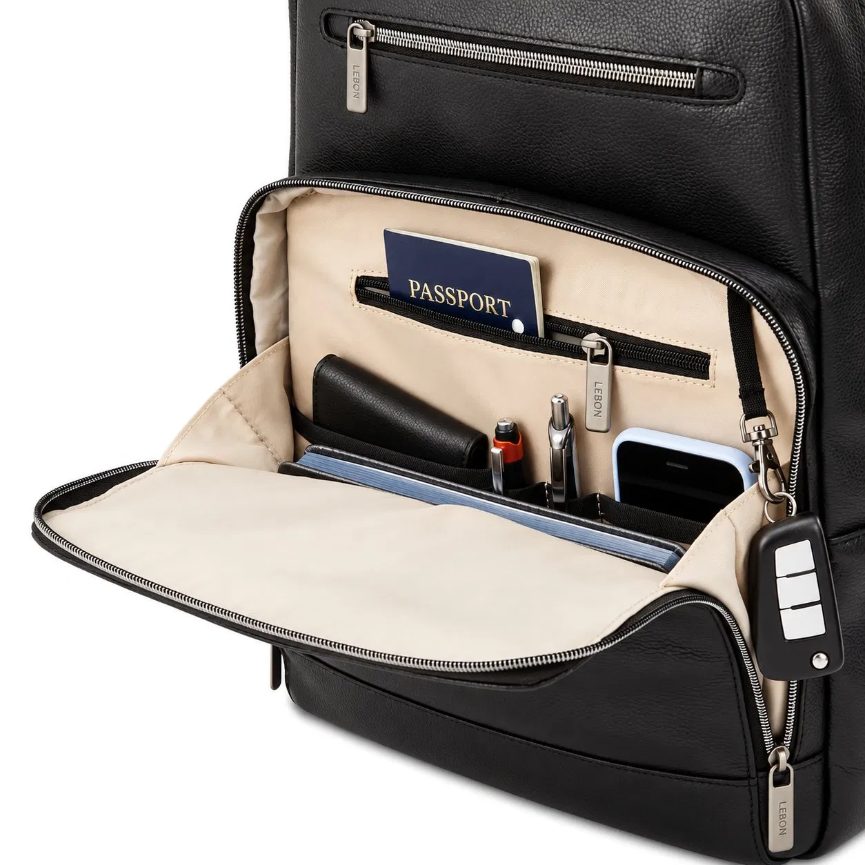 Custom Logo Top Grain Pebbled Leather Laptop Business Backpack with Padded Tablet Sleeve and Organizer Pockets