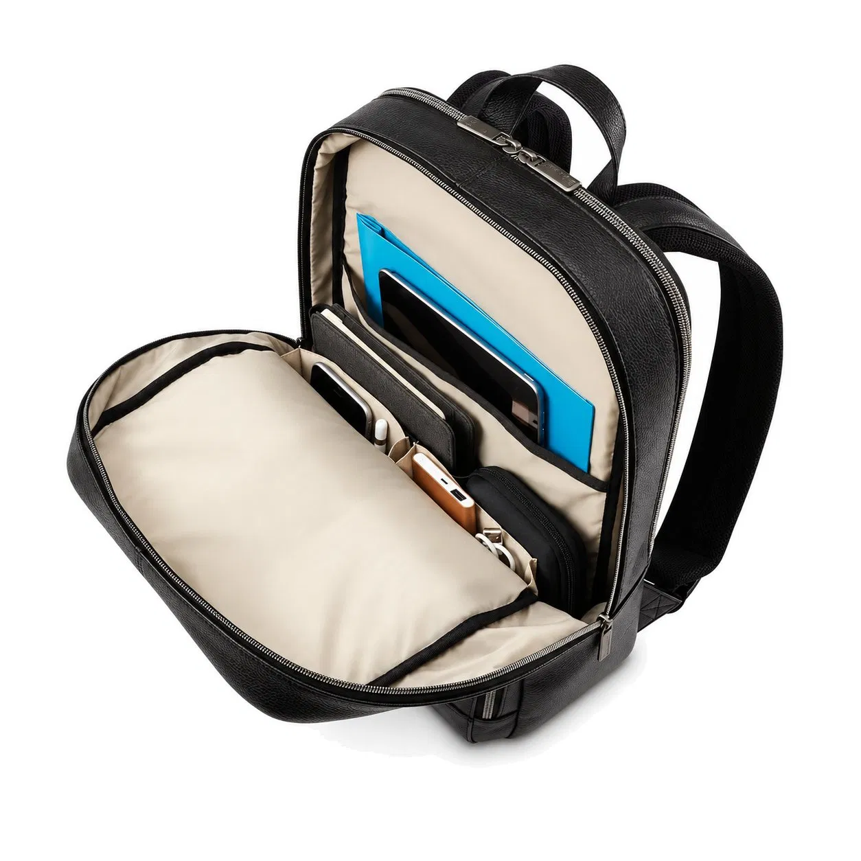 Custom Logo Top Grain Pebbled Leather Laptop Business Backpack with Padded Tablet Sleeve and Organizer Pockets
