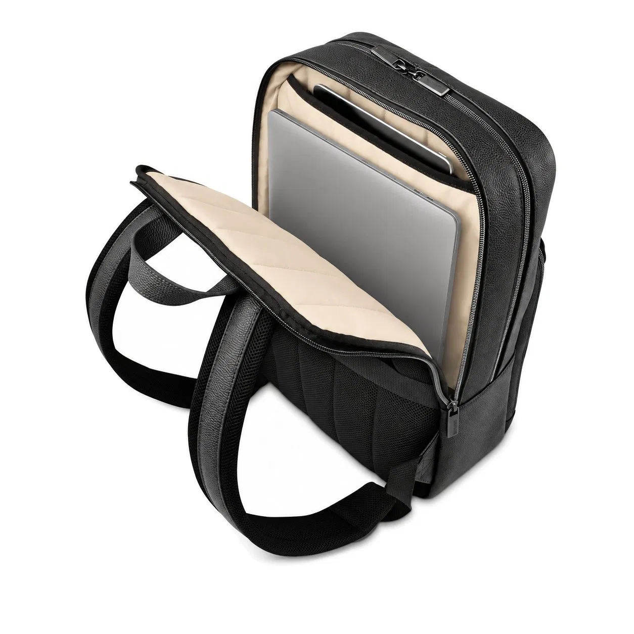 Custom Logo Top Grain Pebbled Leather Laptop Business Backpack with Padded Tablet Sleeve and Organizer Pockets