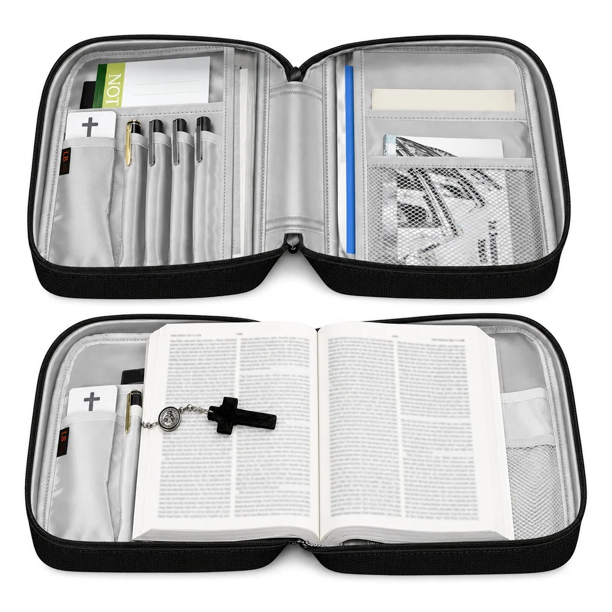 Custom Logo Polyester Bible Cover Storage Case with Carry Handle Zipper Closure and Organizer Pockets