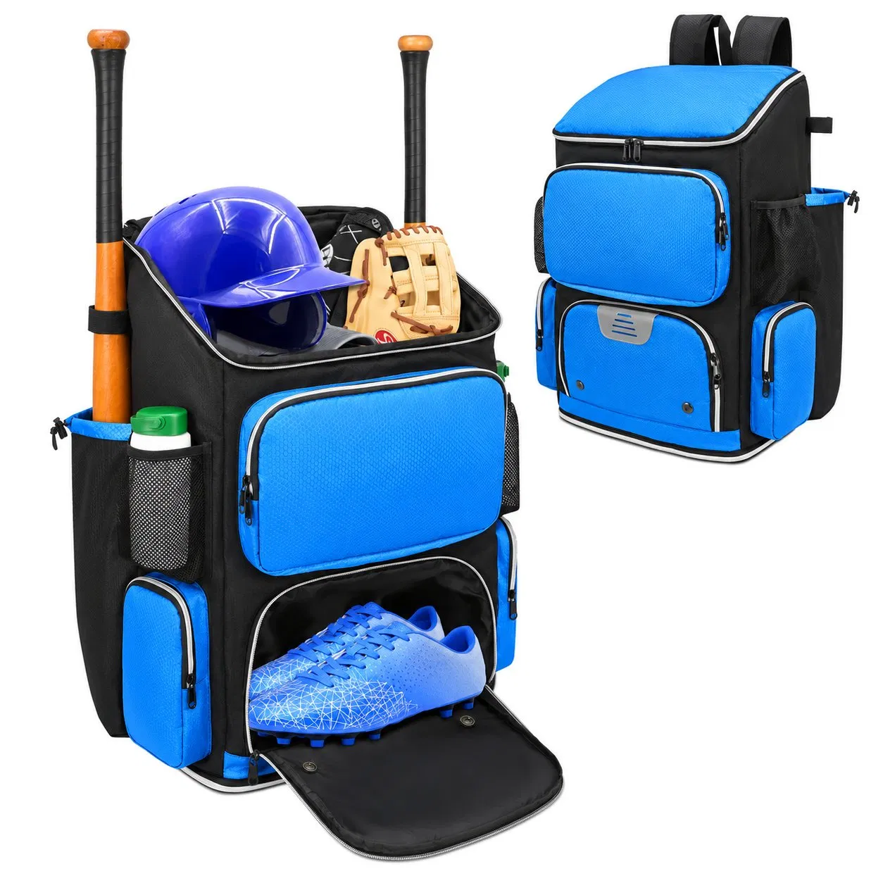 Custom Logo Polyester Baseball Softball Equipment Backpack with Bat Storage and Shoe Compartment