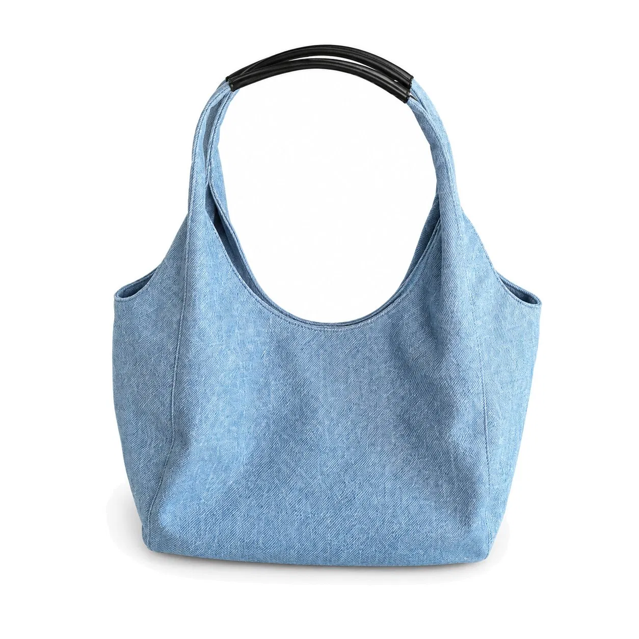 Custom Logo Women Denim Shoulder Tote Handbag with Polyester Lining for Daily Shopping and Travel