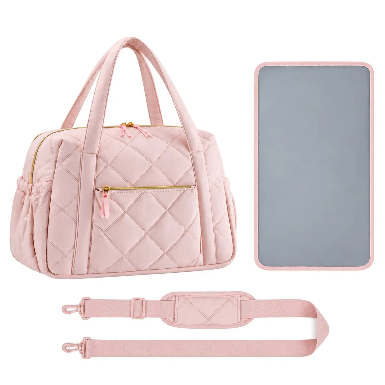 Custom Logo Quilted Women Tote Diaper Bag with Shoulder Strap for Baby Nappy Organization and Travel
