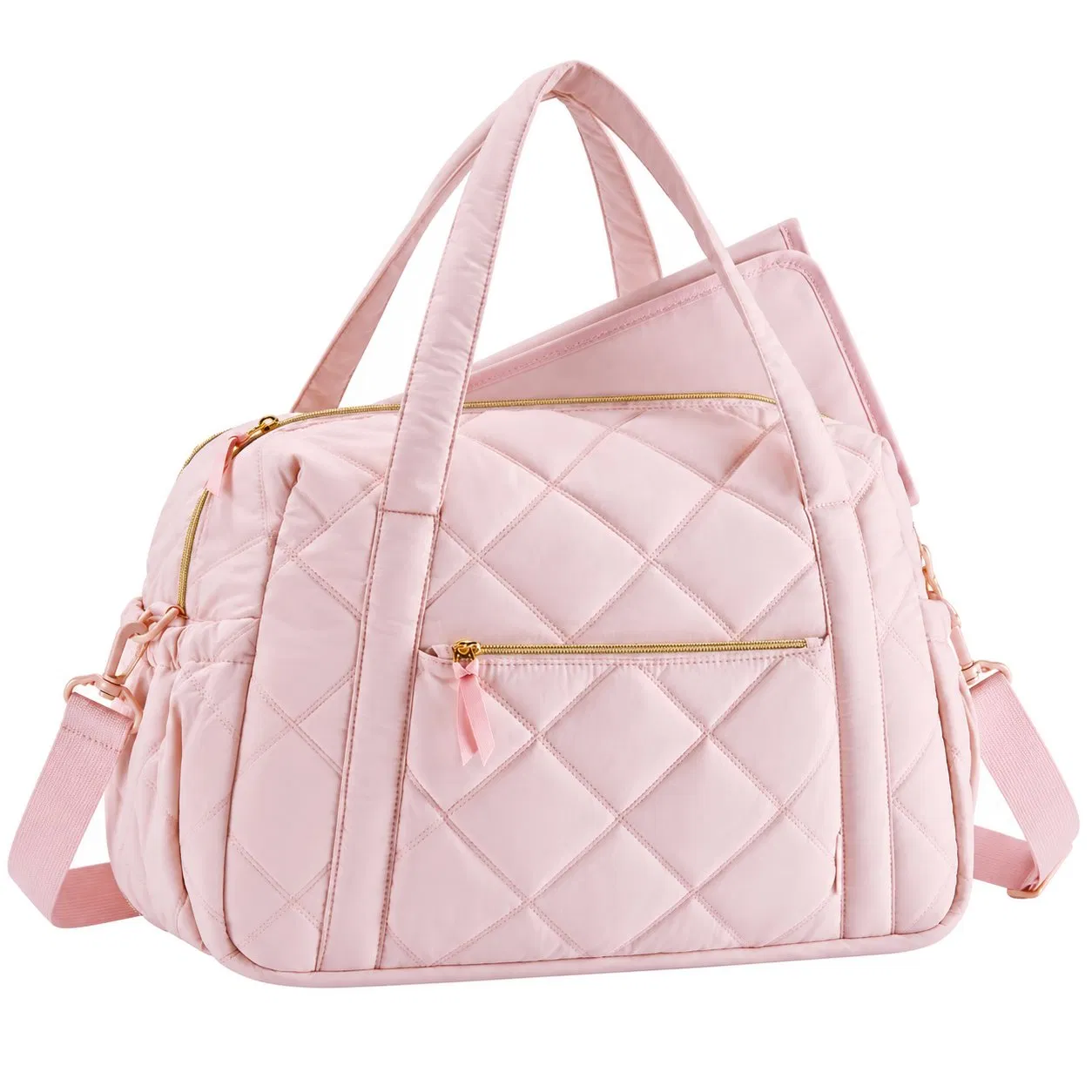 Custom Logo Quilted Women Tote Diaper Bag with Shoulder Strap for Baby Nappy Organization and Travel