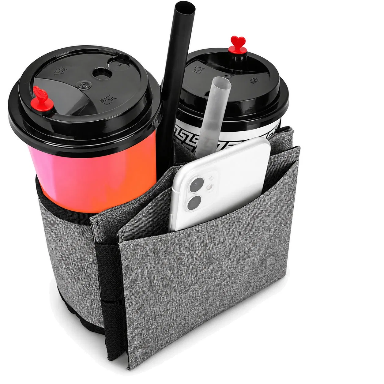 Custom Polyester Luggage Cup Holder Bag for Travel Drinks and Phone Storage