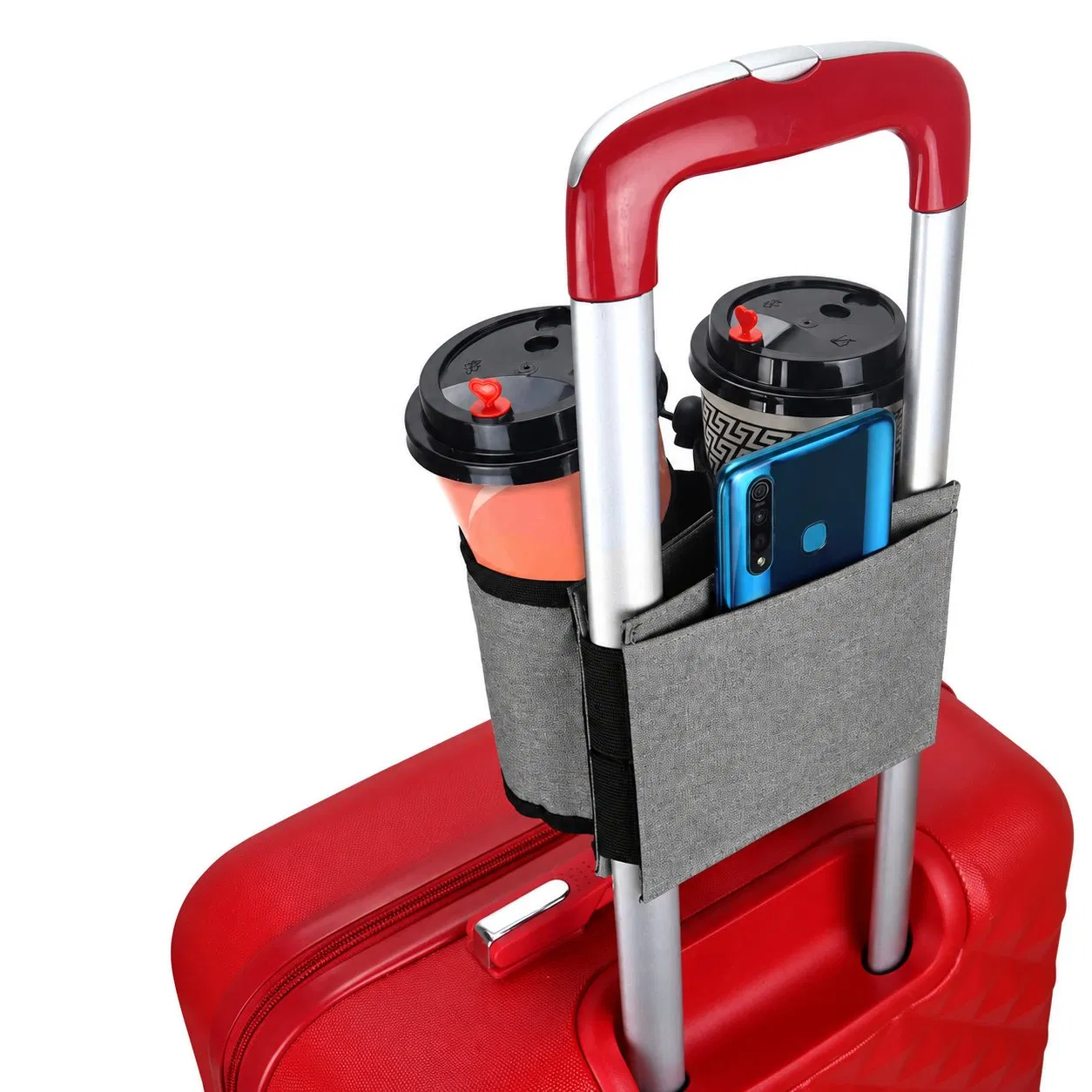 Custom Polyester Luggage Cup Holder Bag for Travel Drinks and Phone Storage