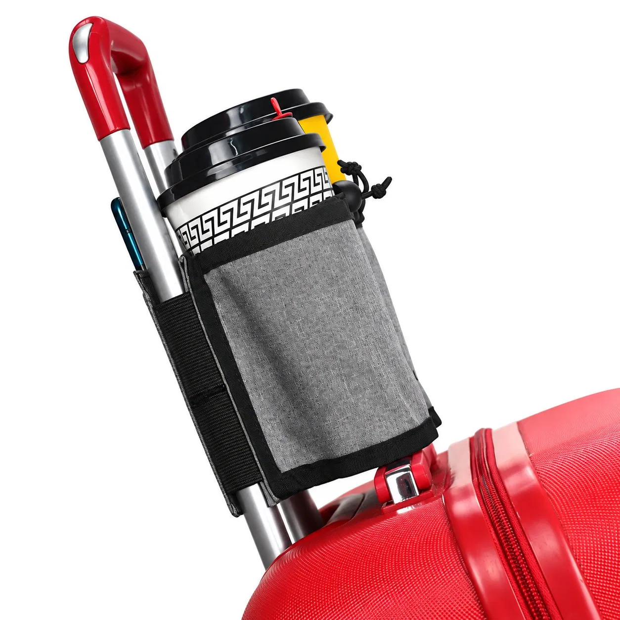 Custom Polyester Luggage Cup Holder Bag for Travel Drinks and Phone Storage