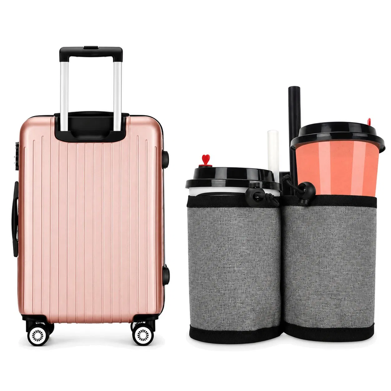 Custom Polyester Luggage Cup Holder Bag for Travel Drinks and Phone Storage