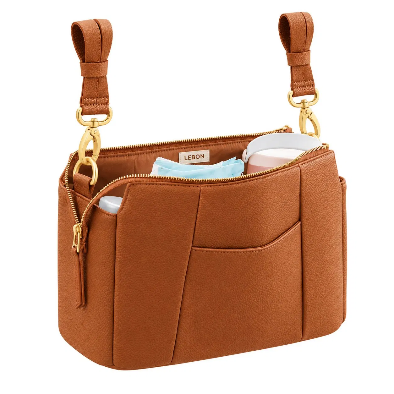 Custom PU Leather Stroller Organizer Diaper Bag with Insulated Cup Holders and Shoulder Straps