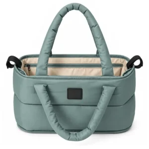 Custom Quilted Nylon Stroller Organizer Diaper Tote Bag with Padded Handles and Open Compartments