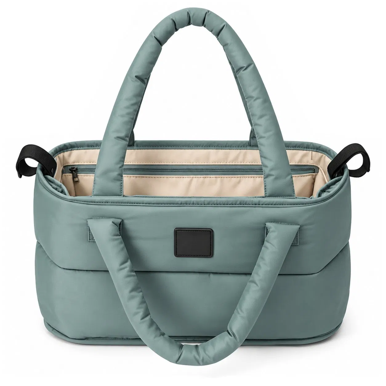 Custom Quilted Nylon Stroller Organizer Diaper Tote Bag with Padded Handles and Open Compartments