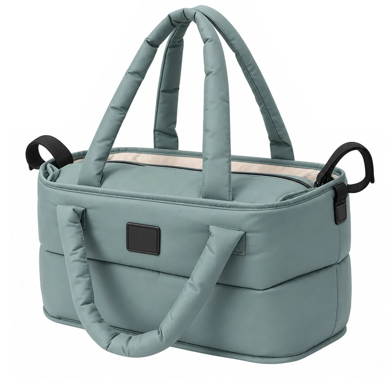 Custom Quilted Nylon Stroller Organizer Diaper Tote Bag with Padded Handles and Open Compartments
