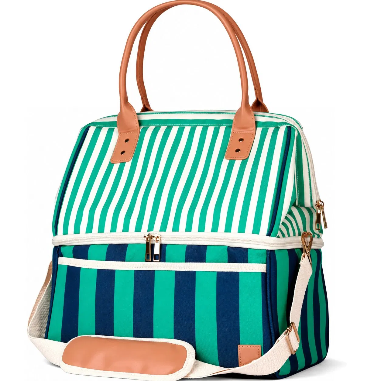 Custom Two Compartment Insulated Cooler Tote Bag with Removable Shoulder Strap for Travel Picnics