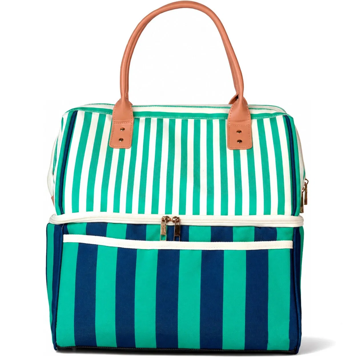 Custom Two Compartment Insulated Cooler Tote Bag with Removable Shoulder Strap for Travel Picnics