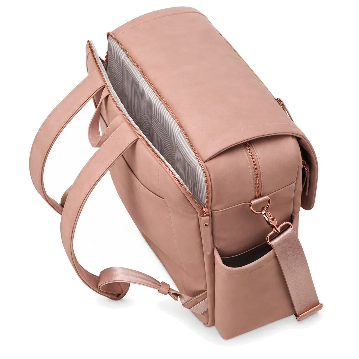Custom PU Leather Diaper Backpack with Fold out Changing Station and Fifteen Pockets