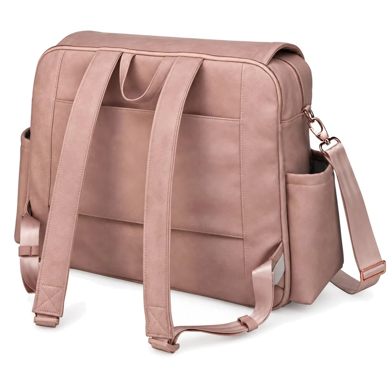 Custom PU Leather Diaper Backpack with Fold out Changing Station and Fifteen Pockets