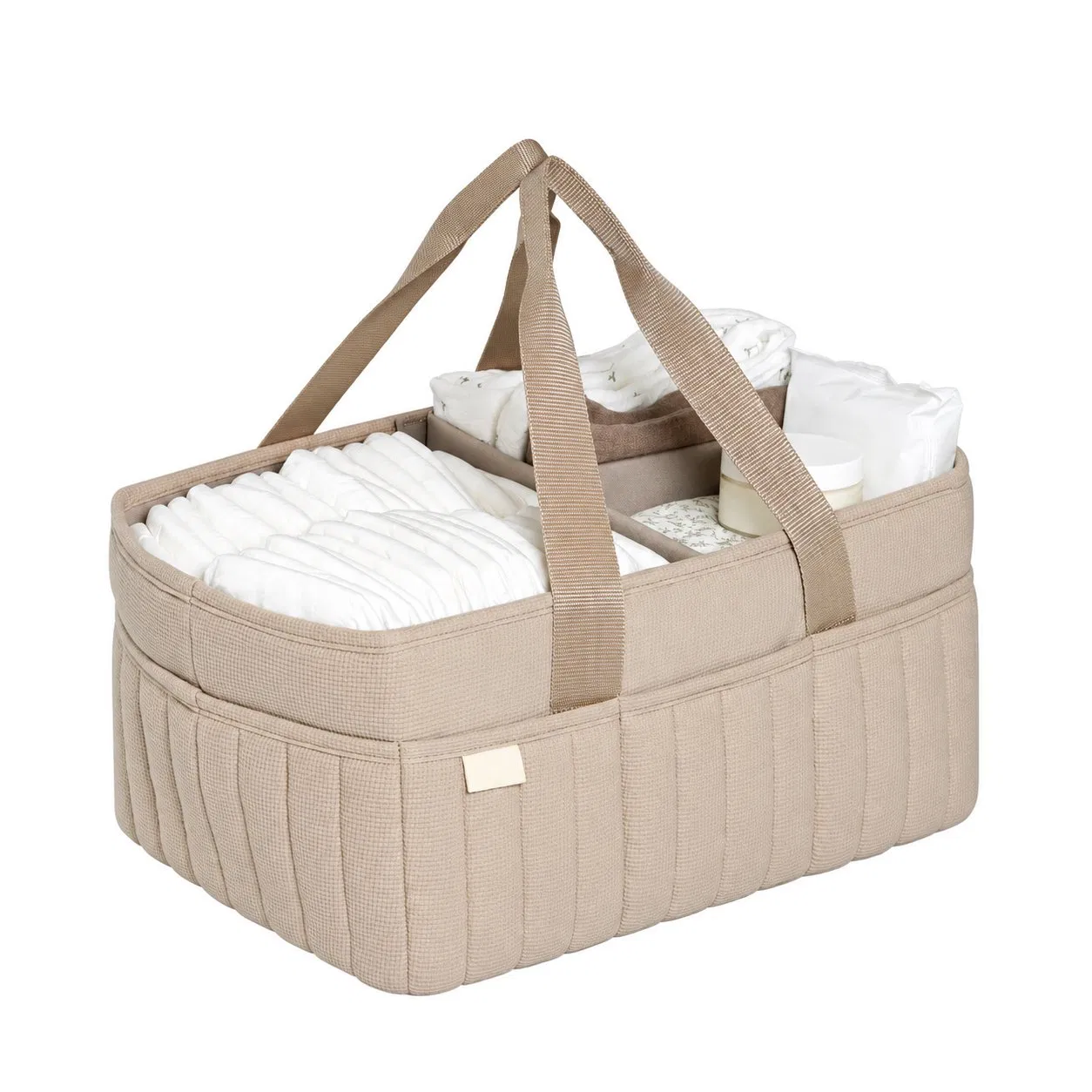 Custom Quilted Diaper Caddy Organizer with Carry Handles and Removable Dividers for Nursery Storage