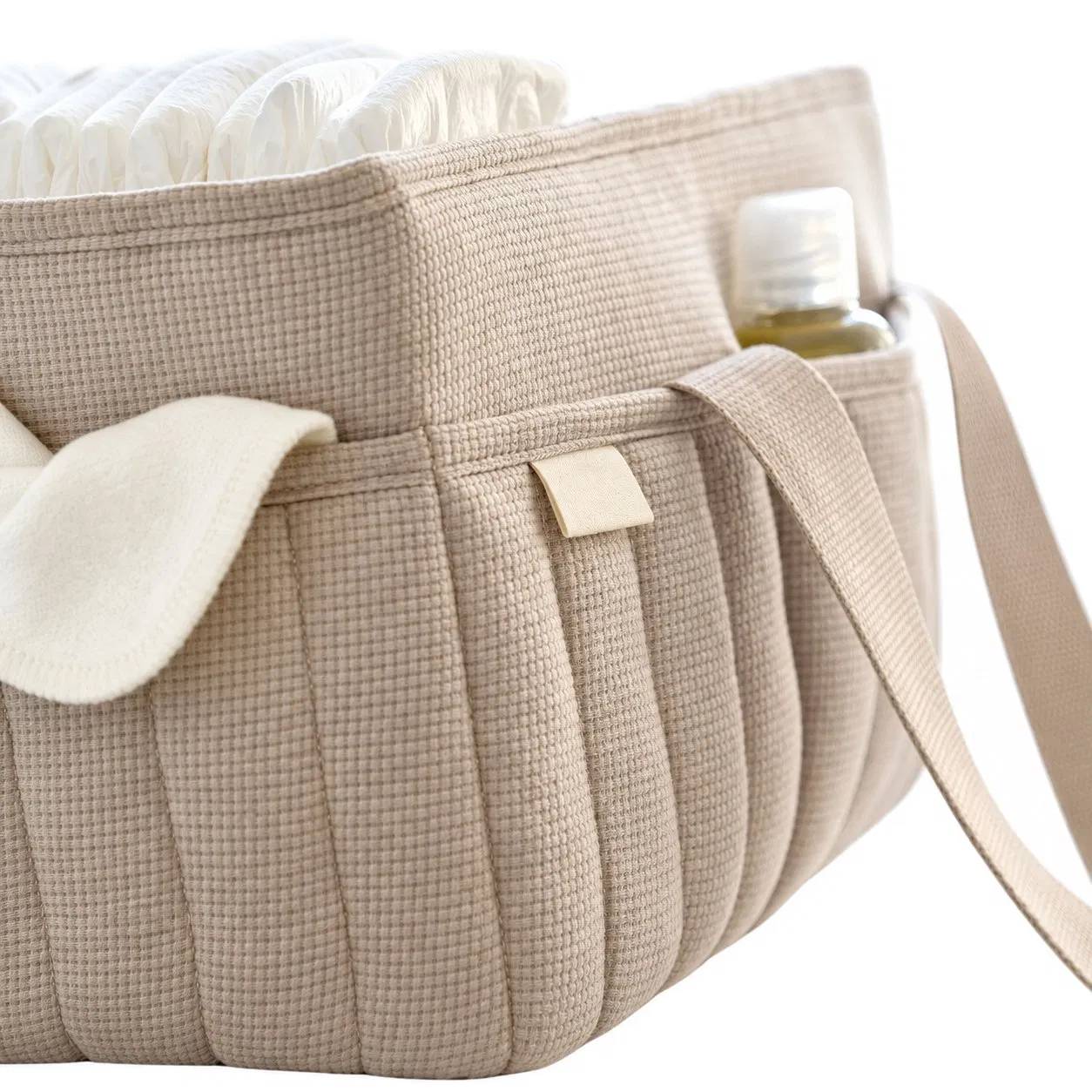 Custom Quilted Diaper Caddy Organizer with Carry Handles and Removable Dividers for Nursery Storage